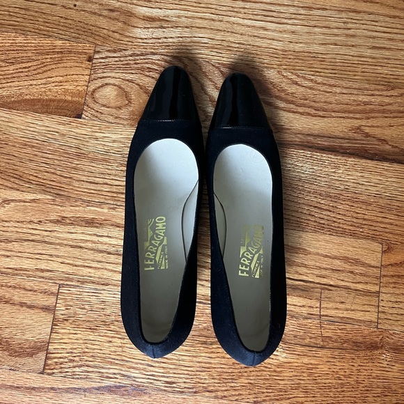 Salvatore Ferragamo Black Leather Cap Toe Heels - Picture 4 of 10